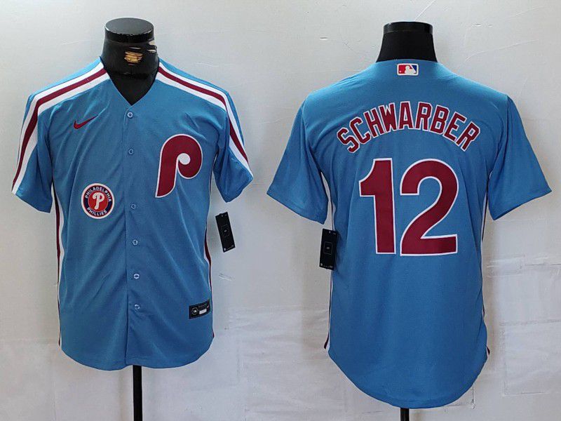 Men Philadelphia Phillies #12 Schwarber Blue Throwback 2024 Nike MLB Jersey style 3->philadelphia phillies->MLB Jersey